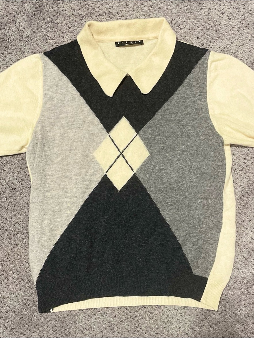 Vintage Sisley Made in Italy Argyle Knit Polo Sweater